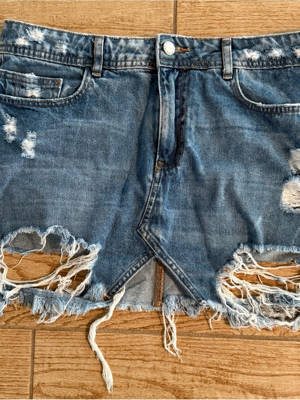 Zara Distressed Blue Denim Mini Skirt